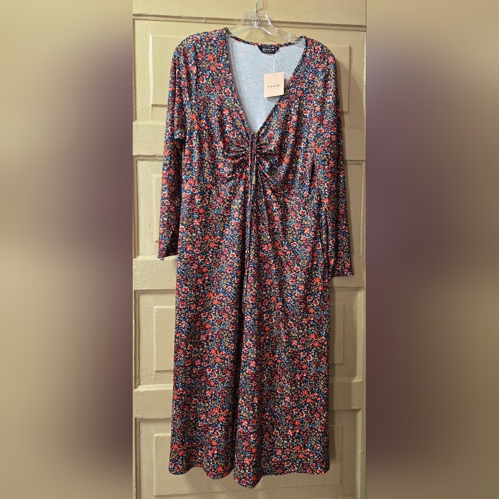 Bloomchic Ditsy Floral Drawstring Bust Midi Dress W/Pockets NWT